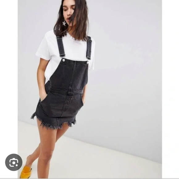 Free People Black Denim Distressed Overall Skirt Size 2 - Picture 10 of 10